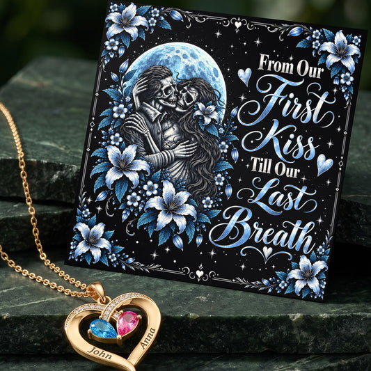 From Our First Kiss Skeleton Birthstone Heart Necklace