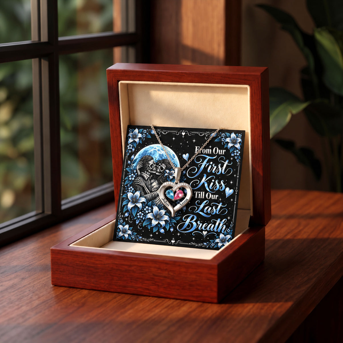 From Our First Kiss Skeleton Birthstone Heart Necklace