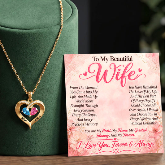 To My Beautiful Wife Birthstone Heart Necklace