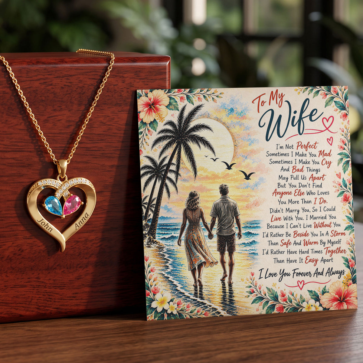 To My Wife Forever & Always Birthstone Heart Necklace