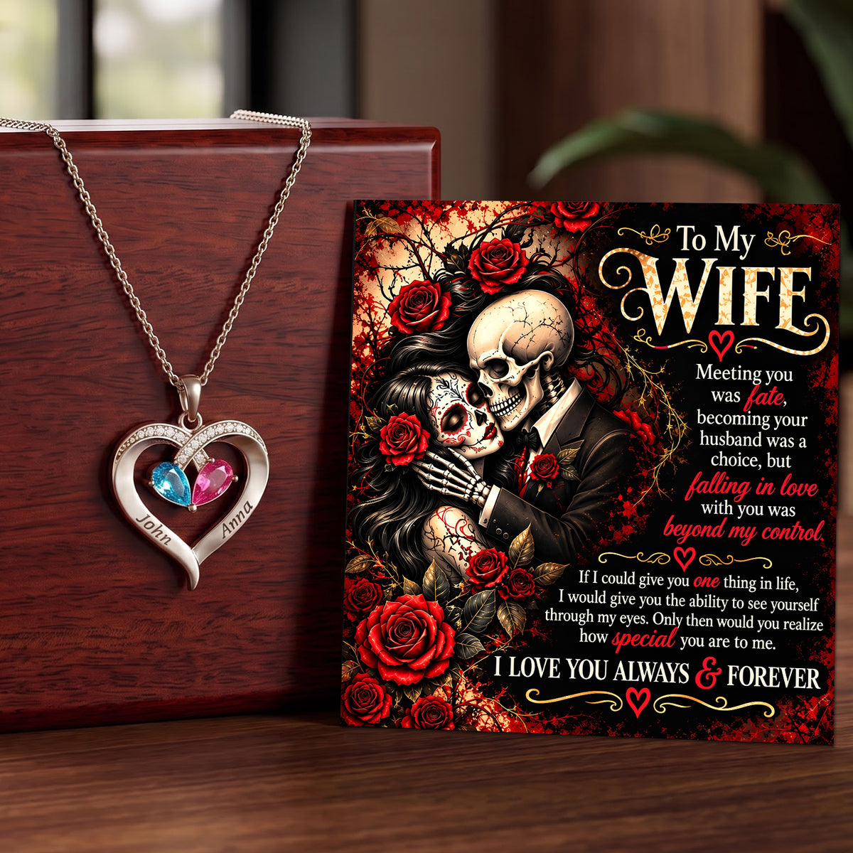 To My Wife Love Beyond Death Birthstone Heart Necklace