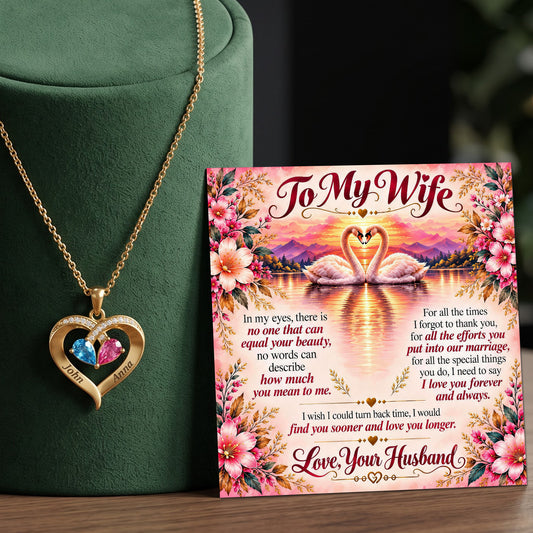 To My Wife Eternal Love Swans Birthstone Heart Necklace