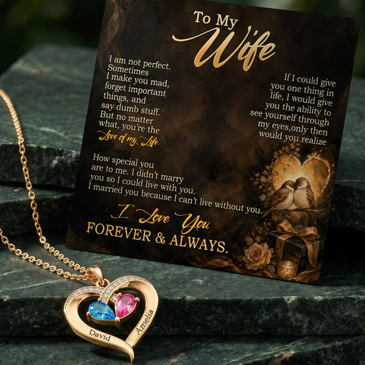 To My Wife - Birthstone Heart Necklace