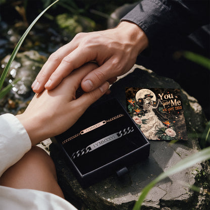 You And Me Skeleton Engraved Couples Bracelets