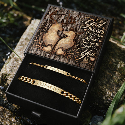God Blessed Deer Engraved Couples Bracelets
