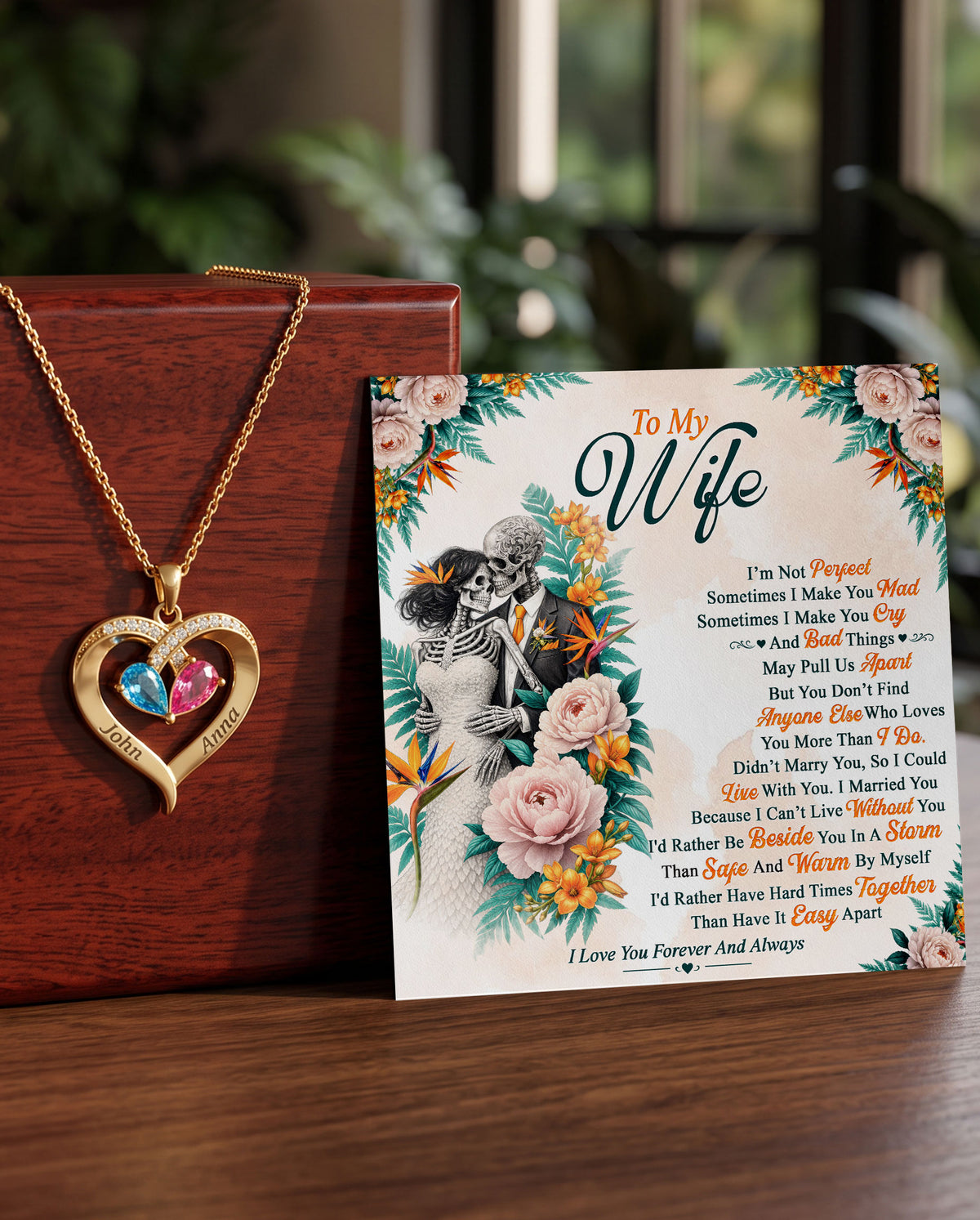 Love You Forever Skeleton Birthstone Heart Necklace