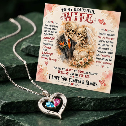 You Are My Heart Skeleton Birthstone Heart Necklace