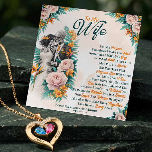 Love You Forever Skeleton Birthstone Heart Necklace