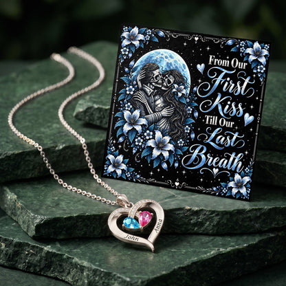From Our First Kiss Skeleton Birthstone Heart Necklace
