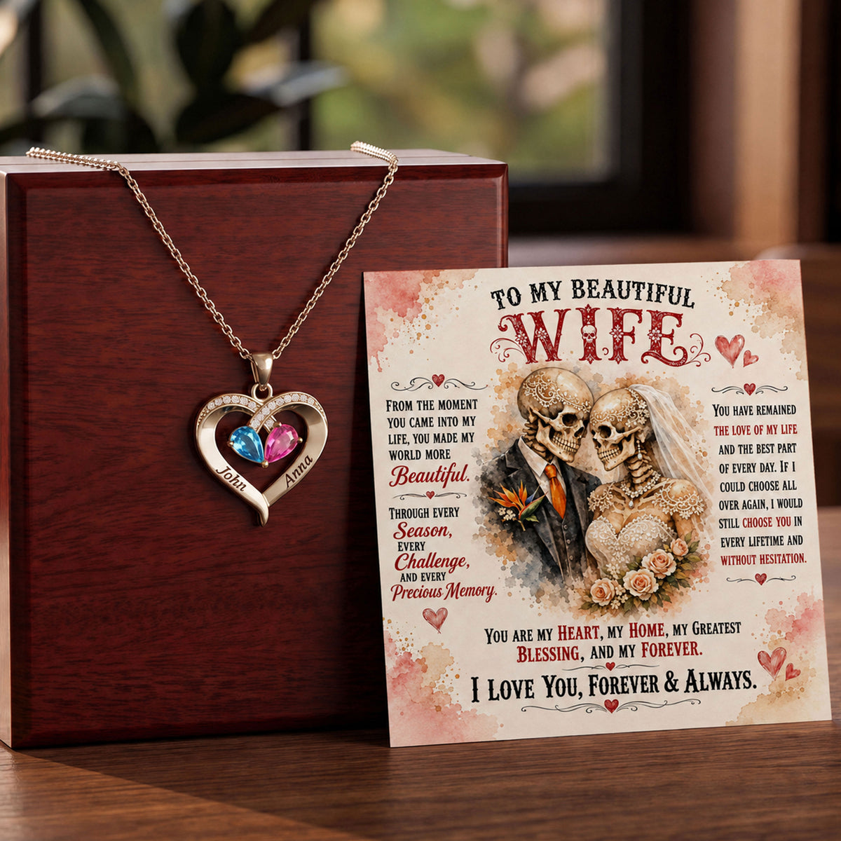 You Are My Heart Skeleton Birthstone Heart Necklace