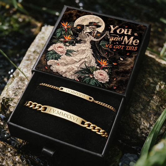 You And Me Skeleton Engraved Couples Bracelets