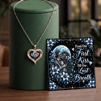From Our First Kiss Skeleton Birthstone Heart Necklace