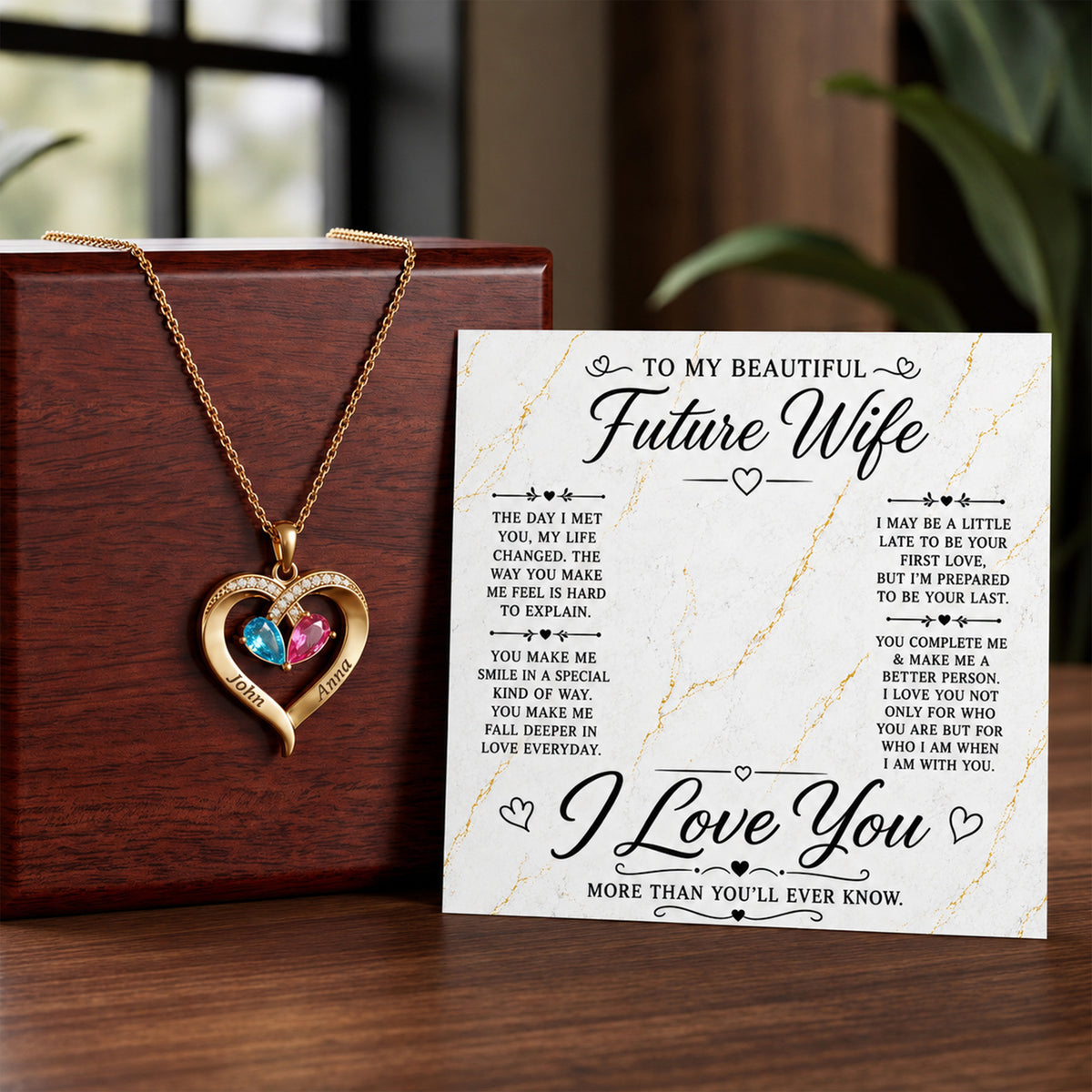 I Love You Birthstone Heart Necklace