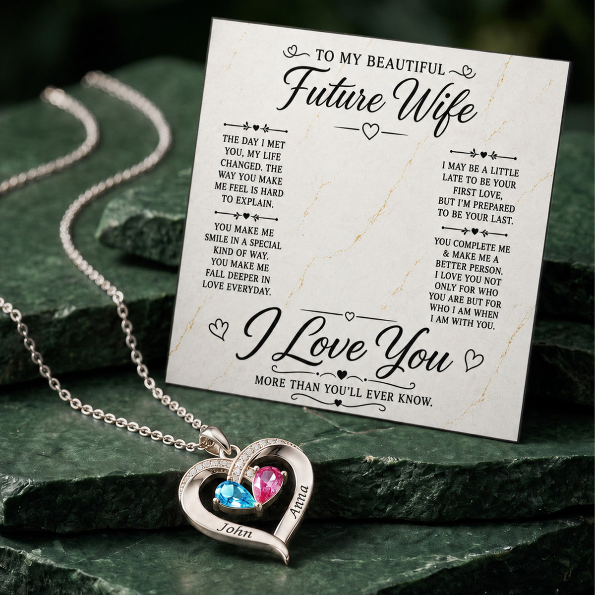 I Love You Birthstone Heart Necklace