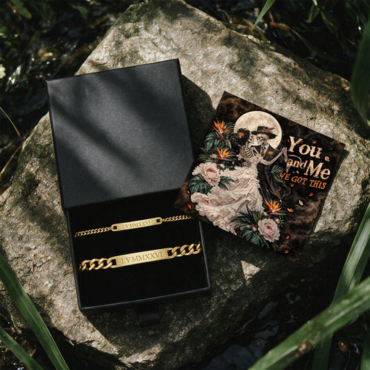 You And Me Skeleton Engraved Couples Bracelets