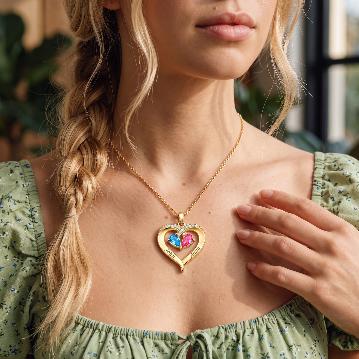 To My Beautiful Wife Birthstone Heart Necklace