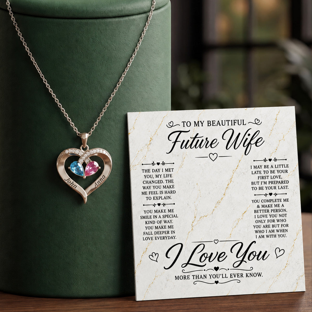 I Love You Birthstone Heart Necklace