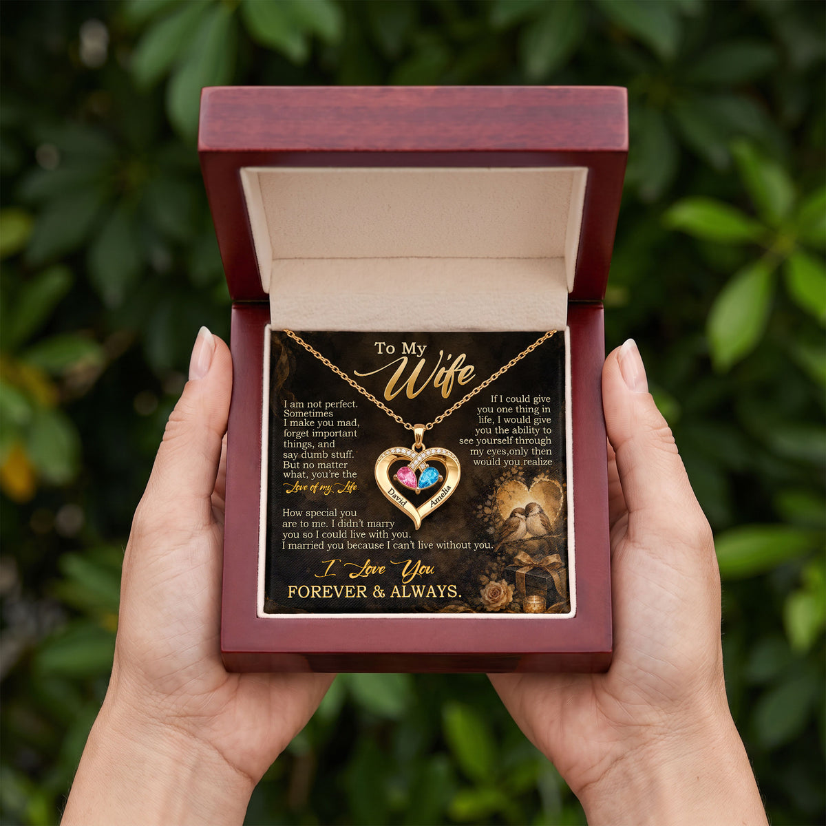 To My Wife - Birthstone Heart Necklace