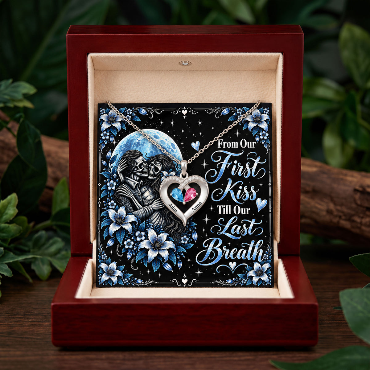 From Our First Kiss Skeleton Birthstone Heart Necklace