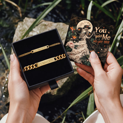 You And Me Skeleton Engraved Couples Bracelets