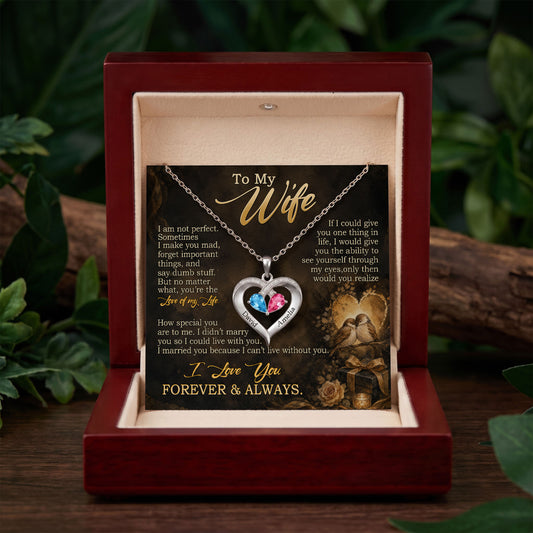 To My Wife - Birthstone Heart Necklace