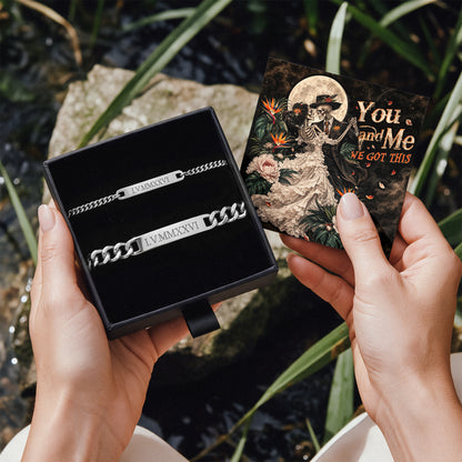 You And Me Skeleton Engraved Couples Bracelets