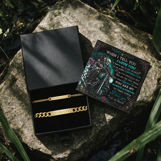 When I Tell You Biker Skeleton Engraved Couples Bracelets