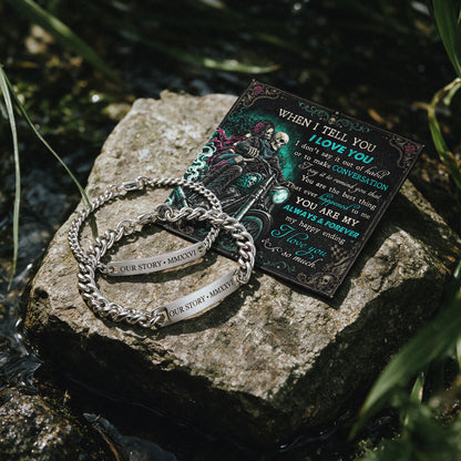 When I Tell You Biker Skeleton Engraved Couples Bracelets