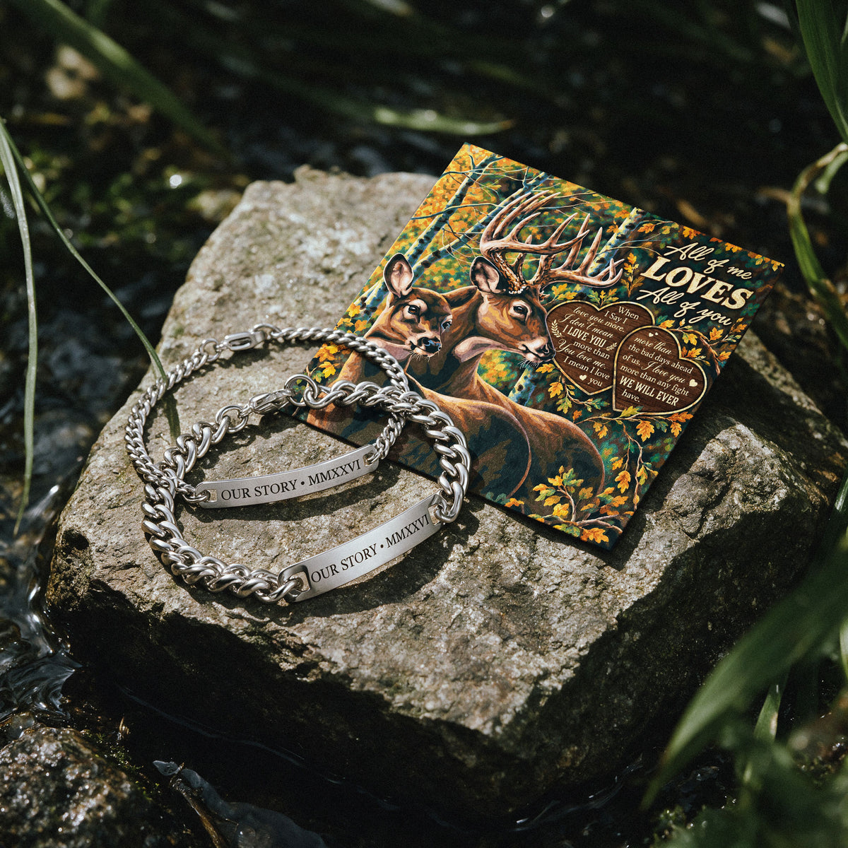 All Of Me Deer Engraved Couples Bracelets