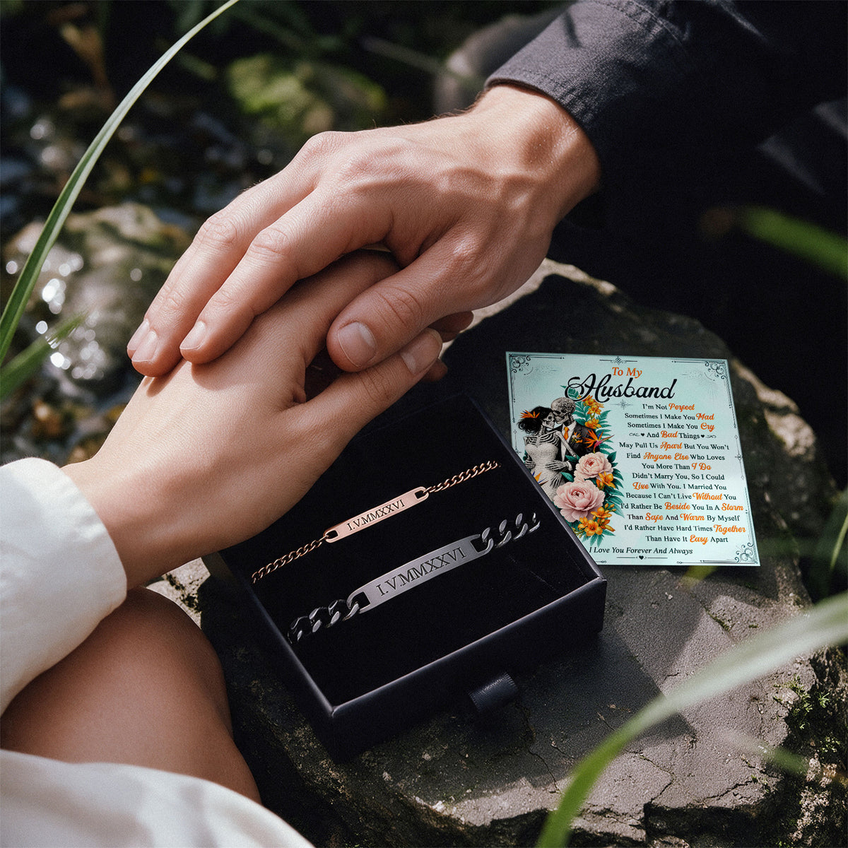 Love You Forever Skeleton Engraved Couples Bracelets