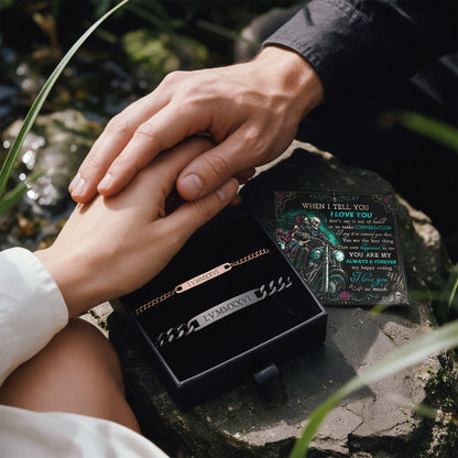 When I Tell You Biker Skeleton Engraved Couples Bracelets