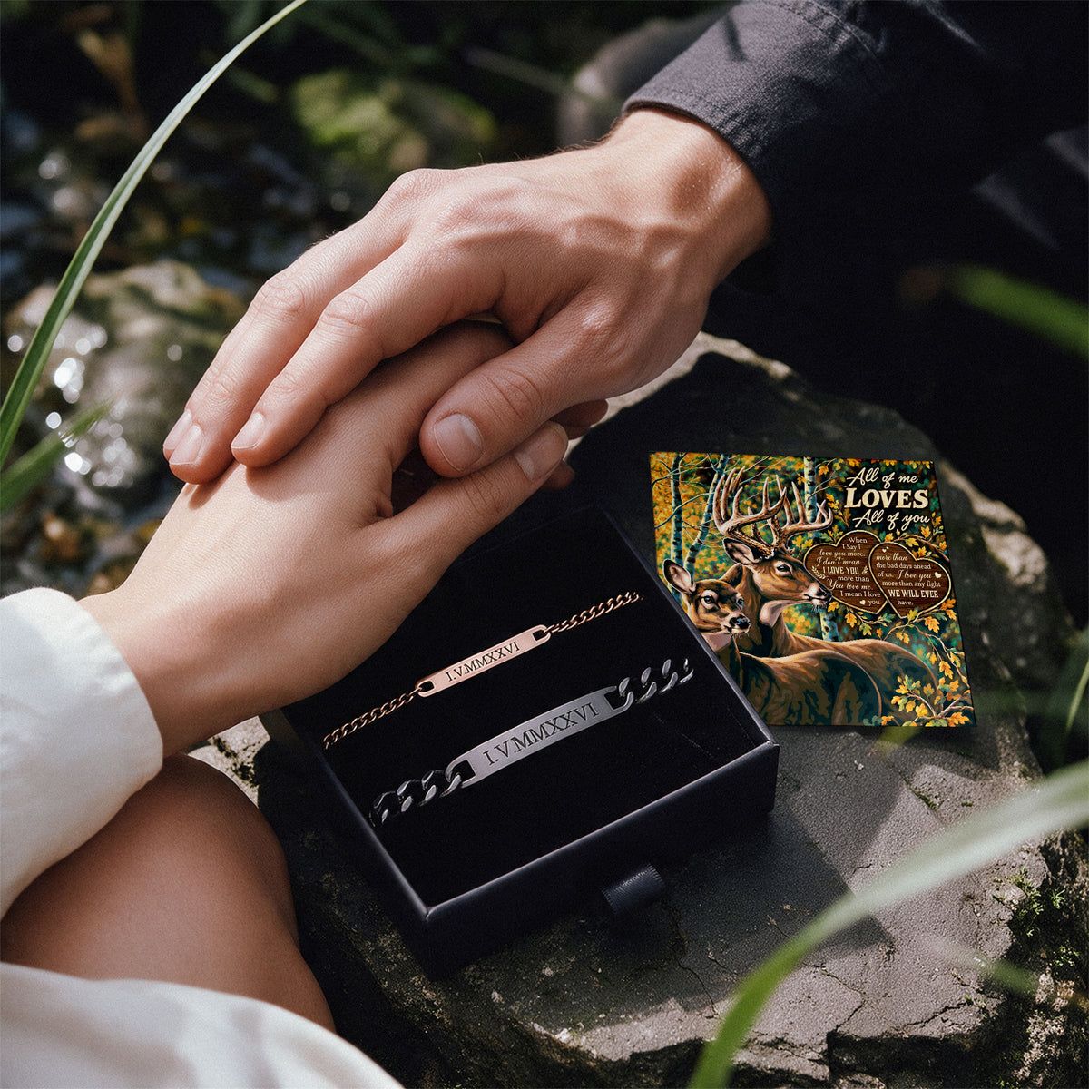 All Of Me Deer Engraved Couples Bracelets