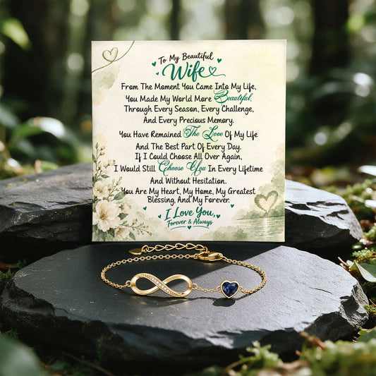 To My Beautiful Wife Infinity Birthstone Bracelet