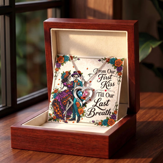 From Our First Kiss Skeleton Birthstone Heart Necklace