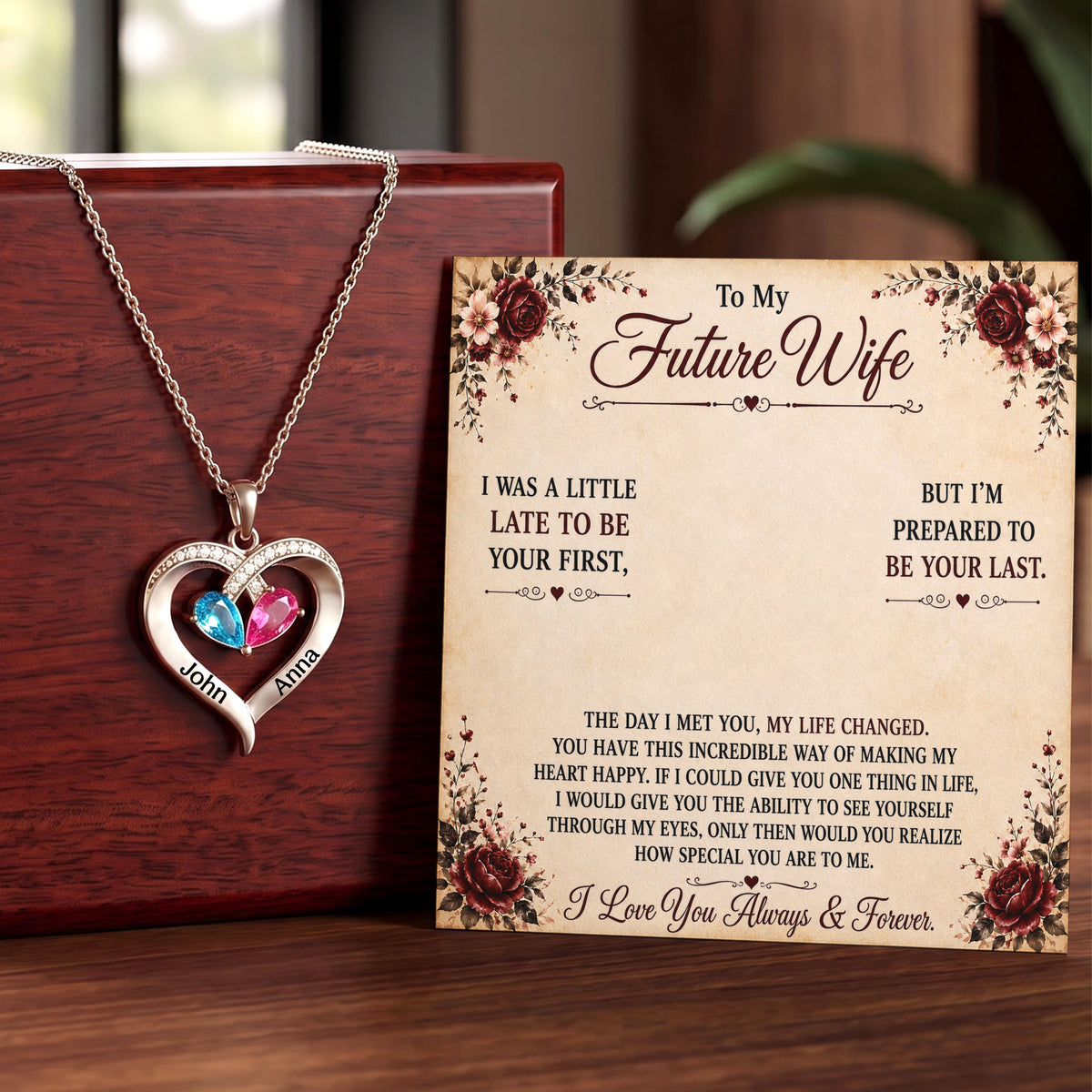 To My Future Wife - Birthstone Heart Necklace