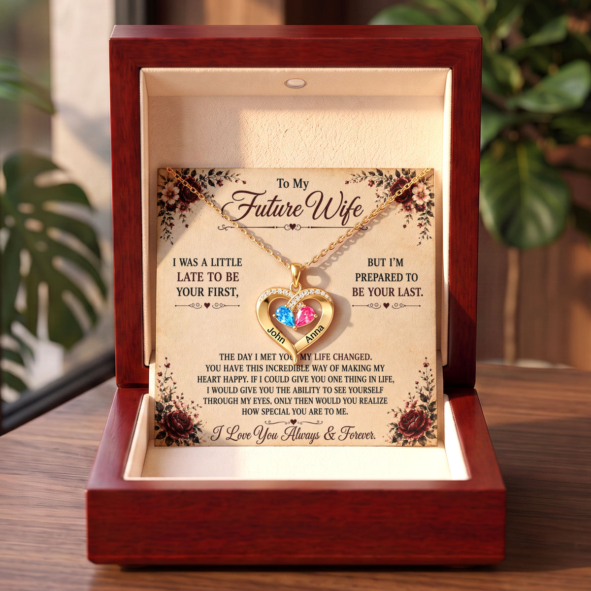 To My Future Wife - Birthstone Heart Necklace