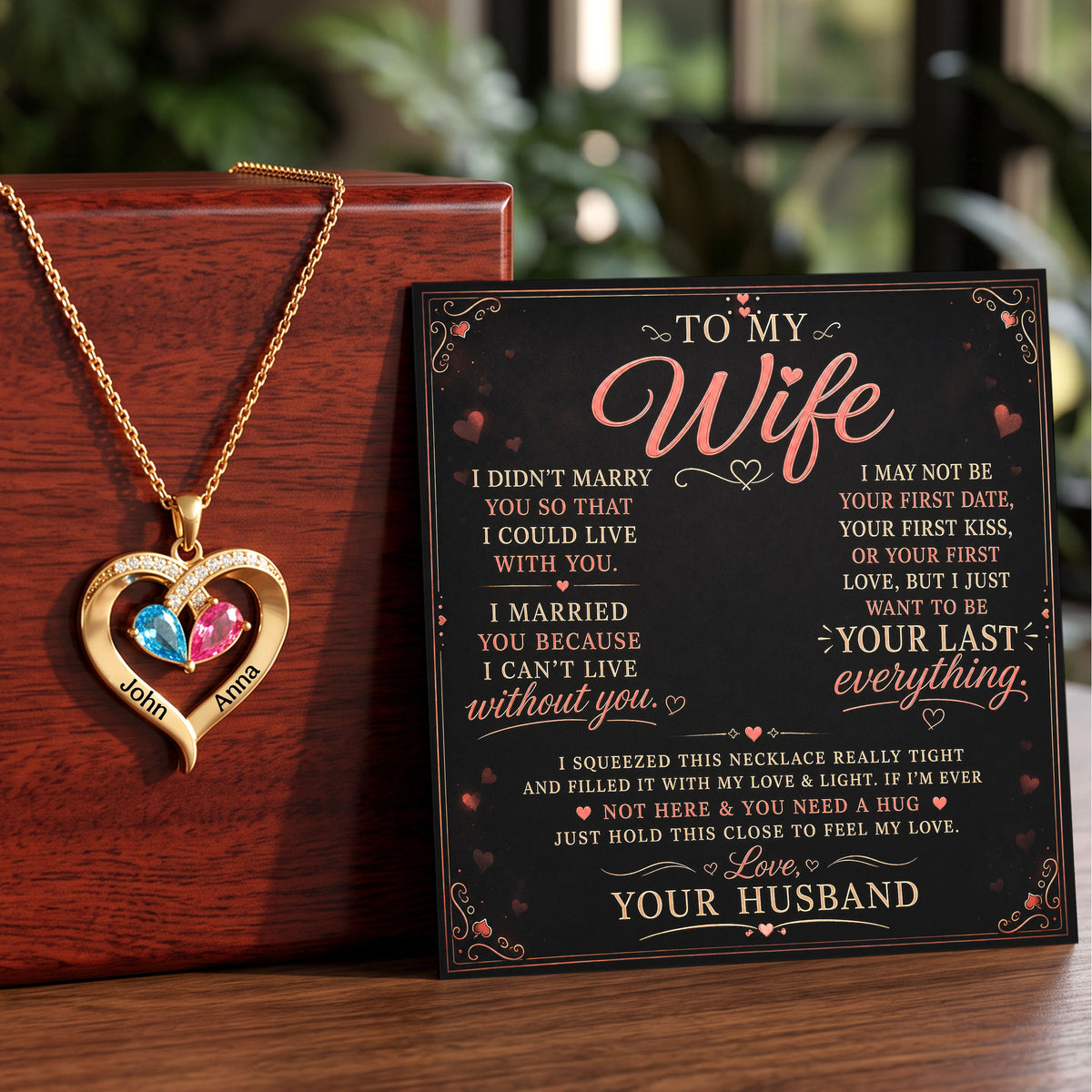 To My Wife - Birthstone Heart Necklace