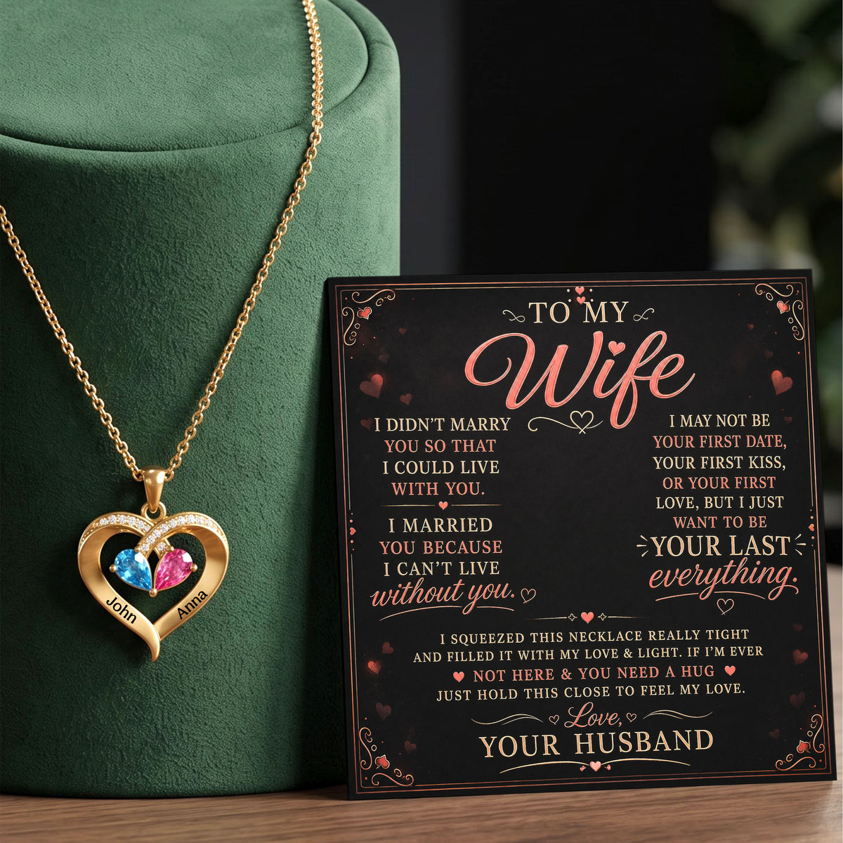 To My Wife - Birthstone Heart Necklace