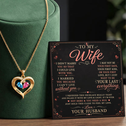 To My Wife - Birthstone Heart Necklace