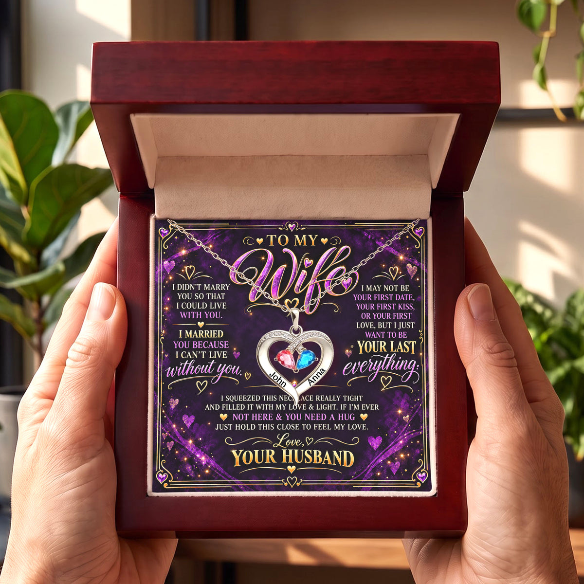 To My Wife Purple Birthstone Heart Necklace
