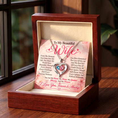 To My Beautiful Wife Birthstone Heart Necklace