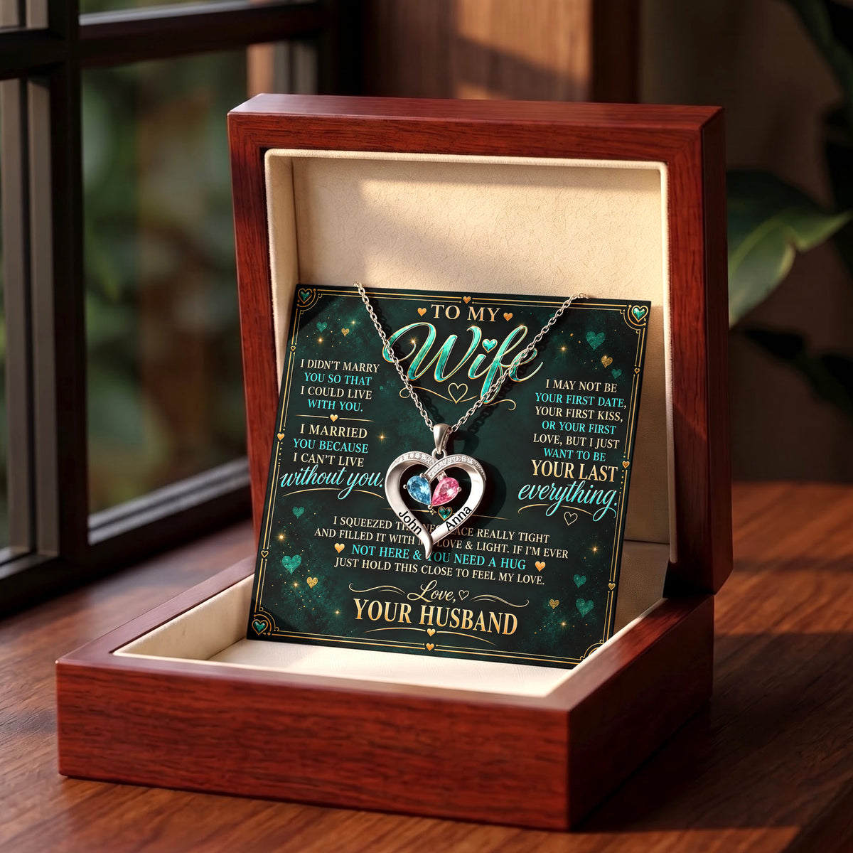 To My Wife Birthstone Heart Necklace