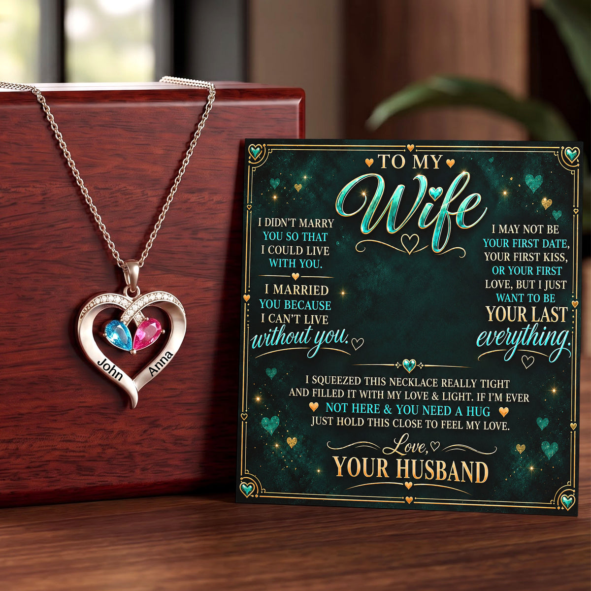 To My Wife Birthstone Heart Necklace