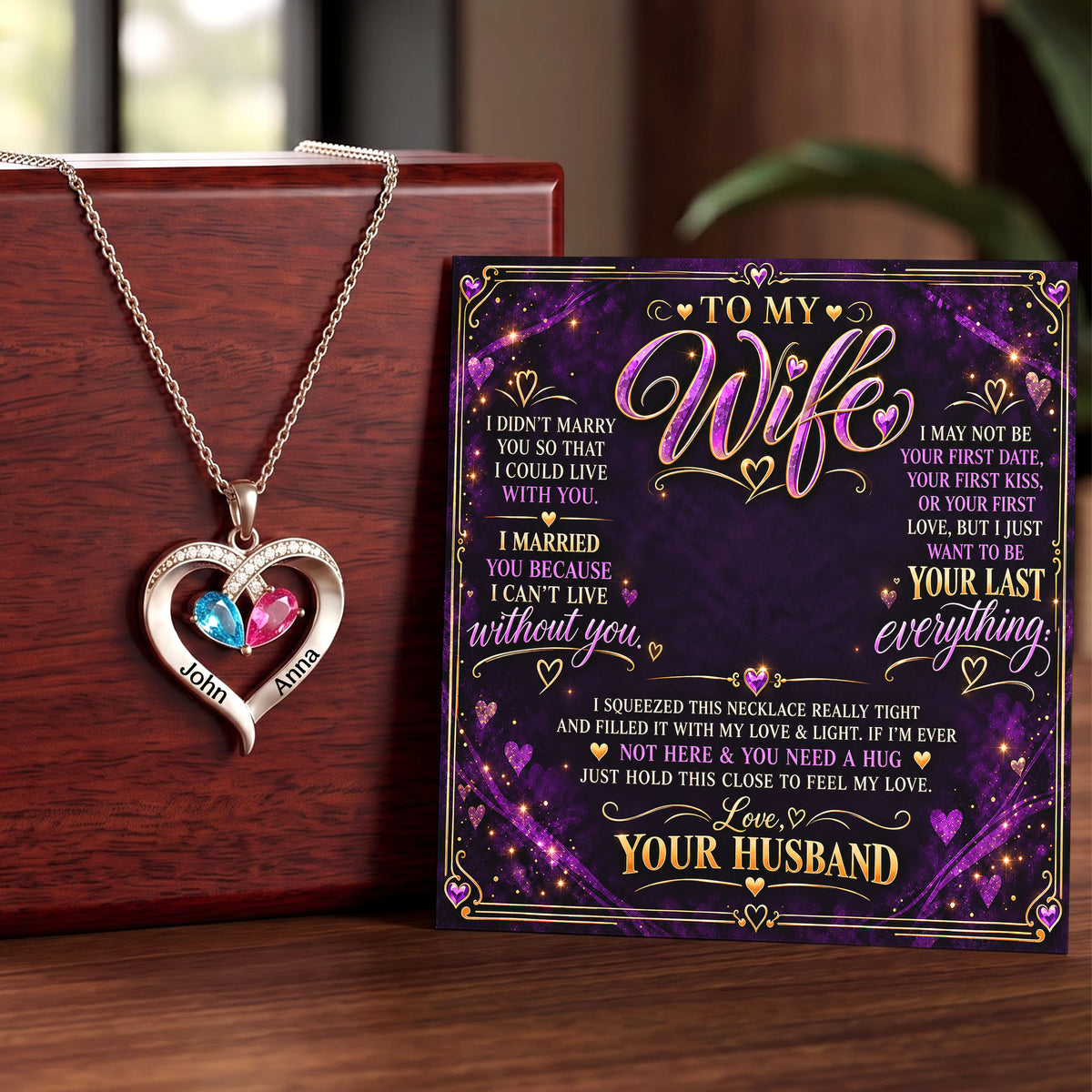 To My Wife Purple Birthstone Heart Necklace