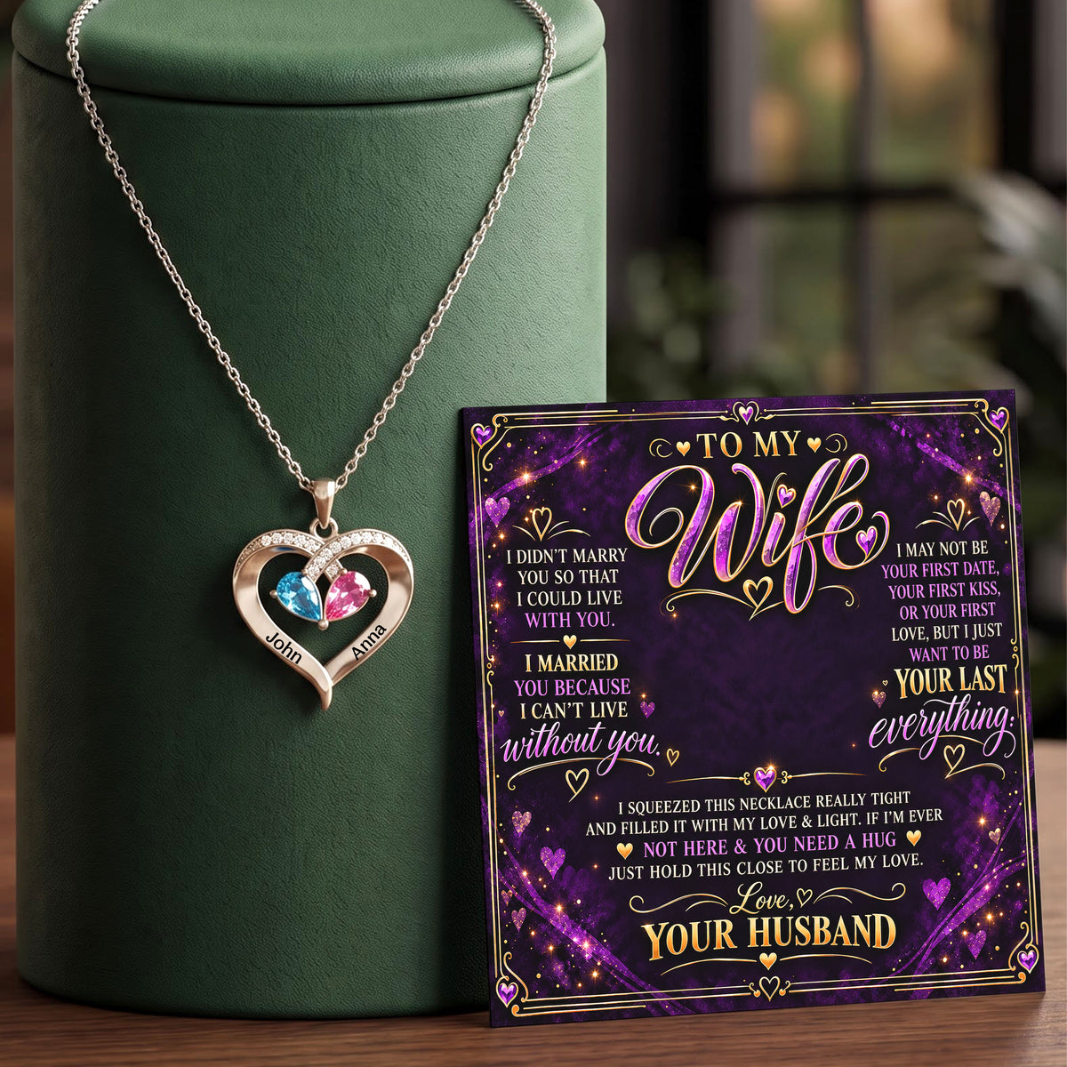 To My Wife Purple Birthstone Heart Necklace