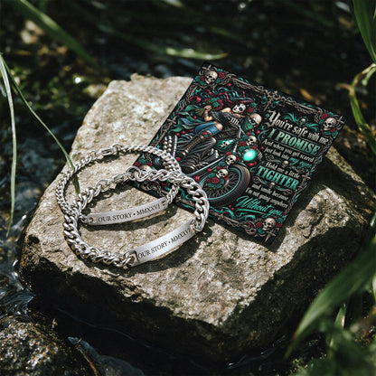 I Promise Biker Skeleton Engraved Couples Bracelets