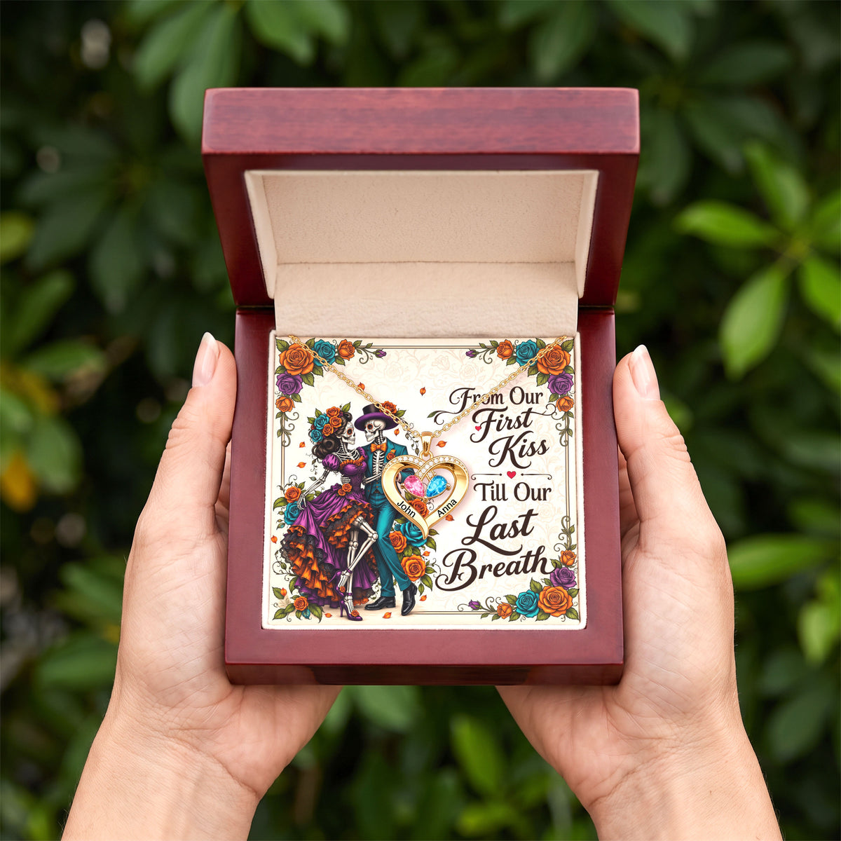 From Our First Kiss Skeleton Birthstone Heart Necklace