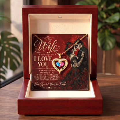 To My Wife Skull Birthstone Heart Necklace
