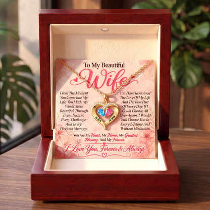 To My Beautiful Wife Birthstone Heart Necklace