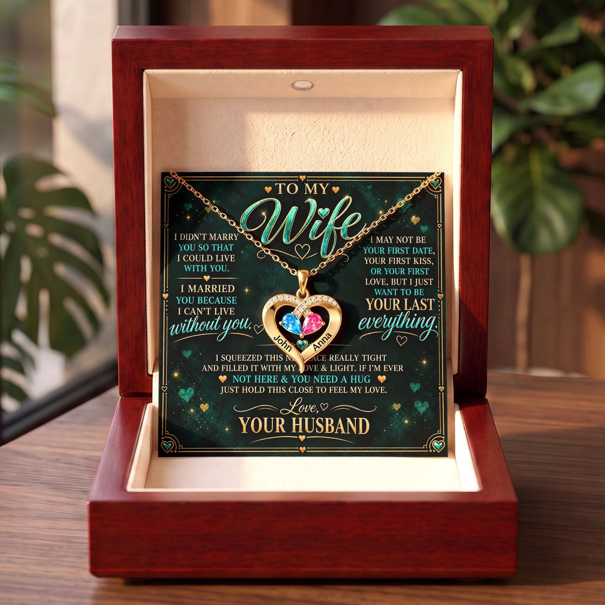To My Wife Birthstone Heart Necklace